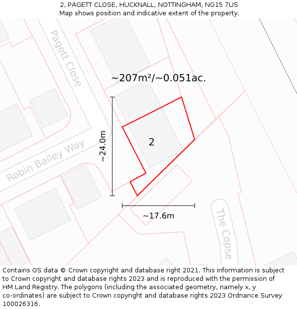 2, PAGETT CLOSE, HUCKNALL, NOTTINGHAM, NG15 7US: Plot and title map