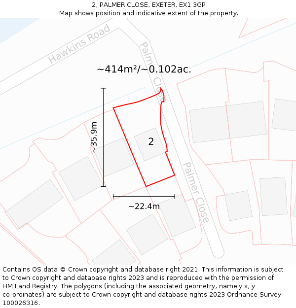2, PALMER CLOSE, EXETER, EX1 3GP: Plot and title map