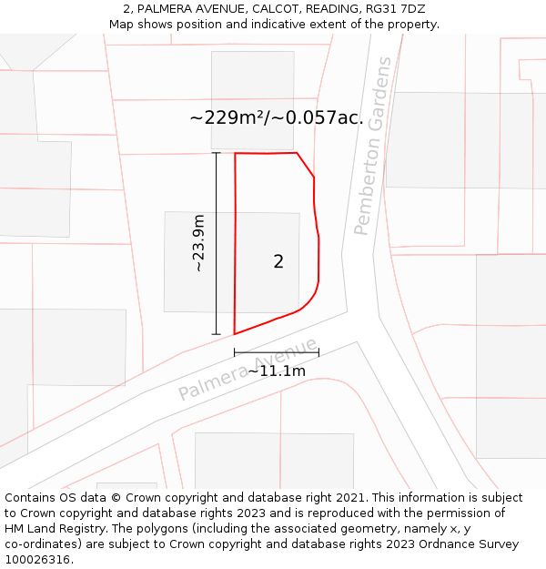 2, PALMERA AVENUE, CALCOT, READING, RG31 7DZ: Plot and title map