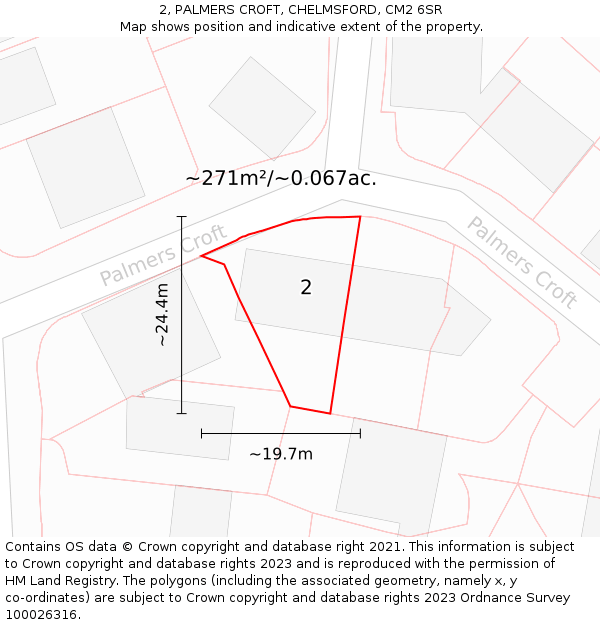 2, PALMERS CROFT, CHELMSFORD, CM2 6SR: Plot and title map