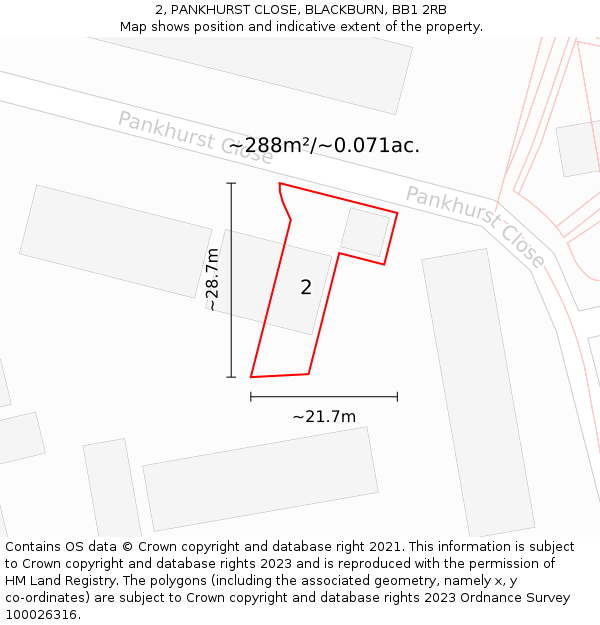 2, PANKHURST CLOSE, BLACKBURN, BB1 2RB: Plot and title map