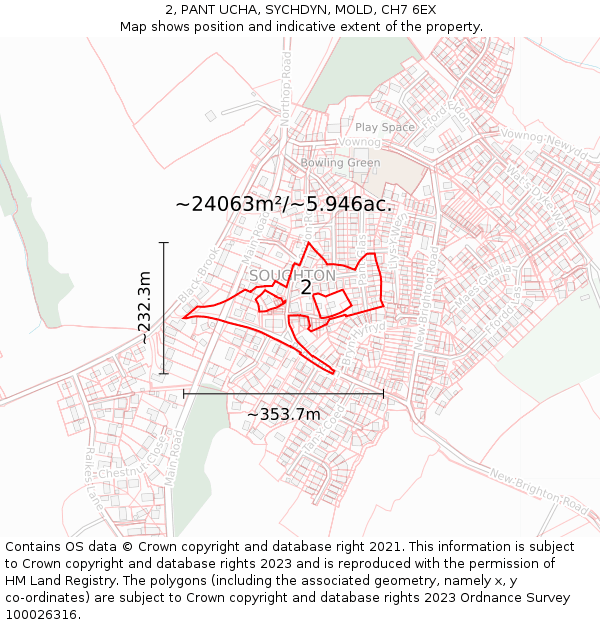 2, PANT UCHA, SYCHDYN, MOLD, CH7 6EX: Plot and title map