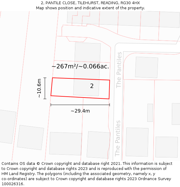 2, PANTILE CLOSE, TILEHURST, READING, RG30 4HX: Plot and title map