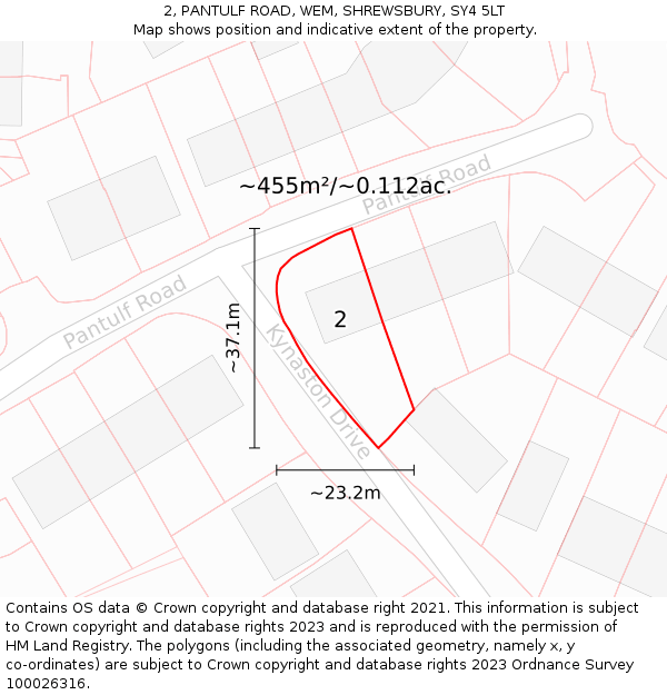 2, PANTULF ROAD, WEM, SHREWSBURY, SY4 5LT: Plot and title map