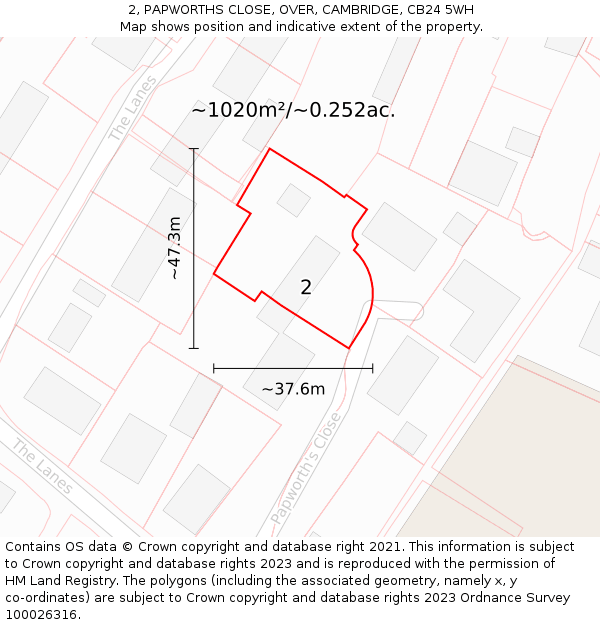 2, PAPWORTHS CLOSE, OVER, CAMBRIDGE, CB24 5WH: Plot and title map