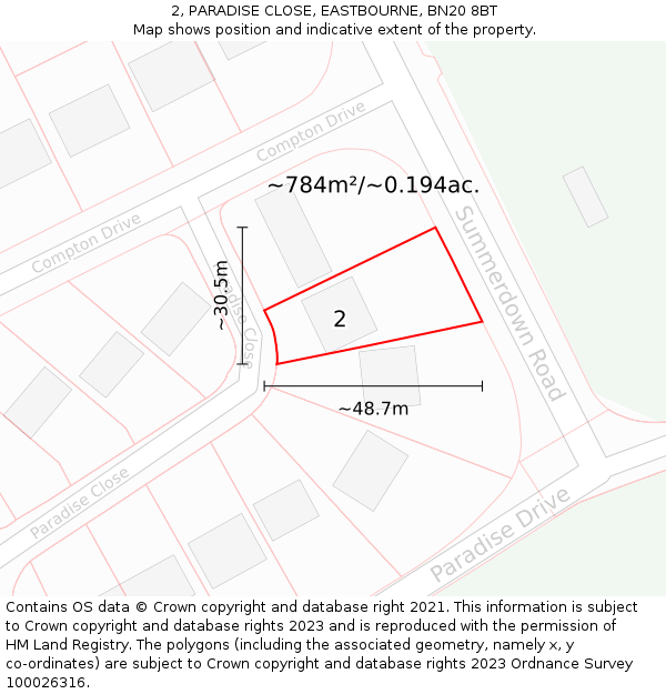 2, PARADISE CLOSE, EASTBOURNE, BN20 8BT: Plot and title map