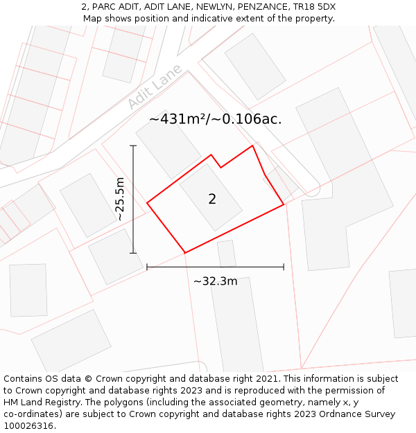 2, PARC ADIT, ADIT LANE, NEWLYN, PENZANCE, TR18 5DX: Plot and title map