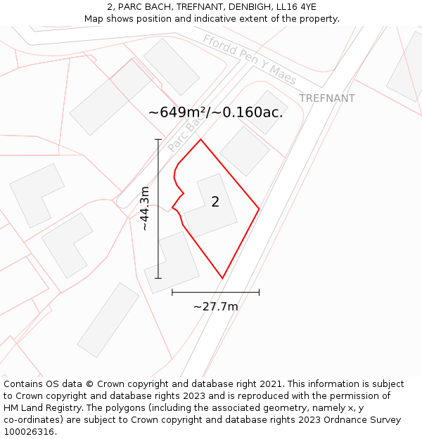 2, PARC BACH, TREFNANT, DENBIGH, LL16 4YE: Plot and title map