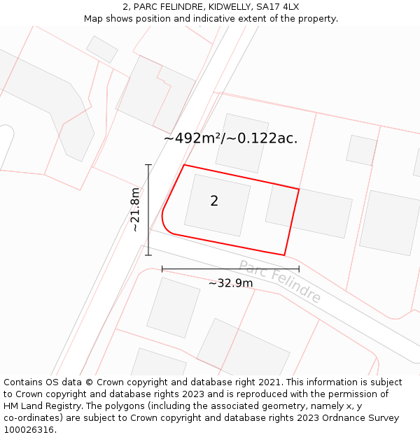 2, PARC FELINDRE, KIDWELLY, SA17 4LX: Plot and title map