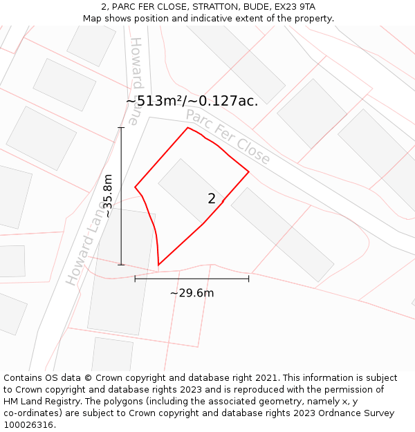 2, PARC FER CLOSE, STRATTON, BUDE, EX23 9TA: Plot and title map