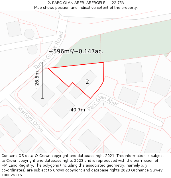 2, PARC GLAN ABER, ABERGELE, LL22 7FA: Plot and title map