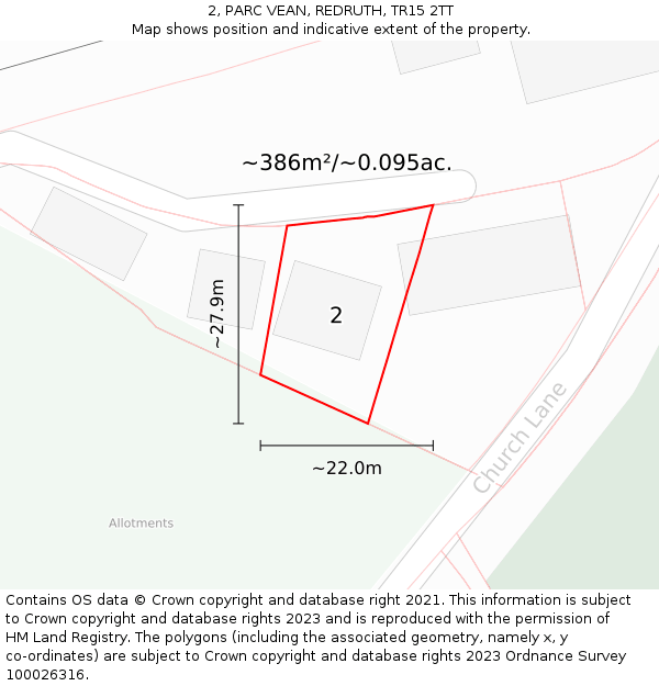 2, PARC VEAN, REDRUTH, TR15 2TT: Plot and title map