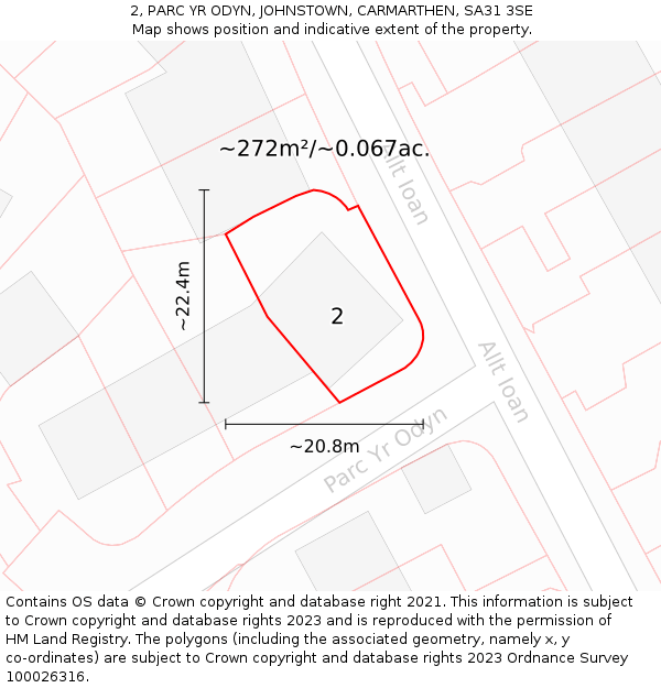 2, PARC YR ODYN, JOHNSTOWN, CARMARTHEN, SA31 3SE: Plot and title map