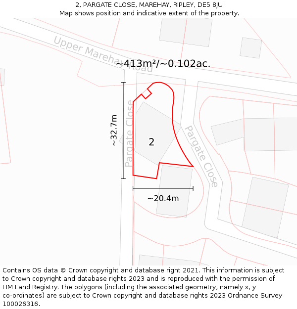 2, PARGATE CLOSE, MAREHAY, RIPLEY, DE5 8JU: Plot and title map