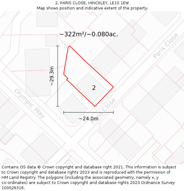 2, PARIS CLOSE, HINCKLEY, LE10 1EW: Plot and title map