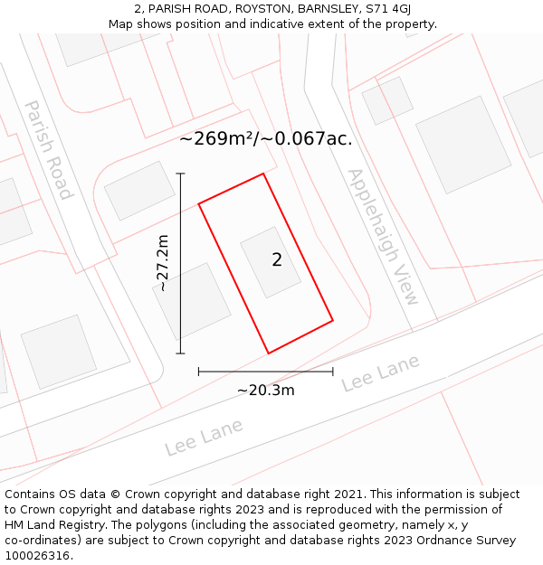 2, PARISH ROAD, ROYSTON, BARNSLEY, S71 4GJ: Plot and title map