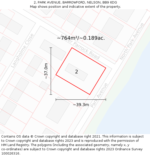 2, PARK AVENUE, BARROWFORD, NELSON, BB9 6DG: Plot and title map
