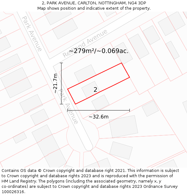2, PARK AVENUE, CARLTON, NOTTINGHAM, NG4 3DP: Plot and title map