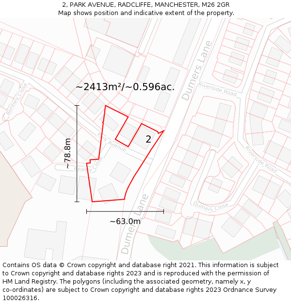 2, PARK AVENUE, RADCLIFFE, MANCHESTER, M26 2GR: Plot and title map