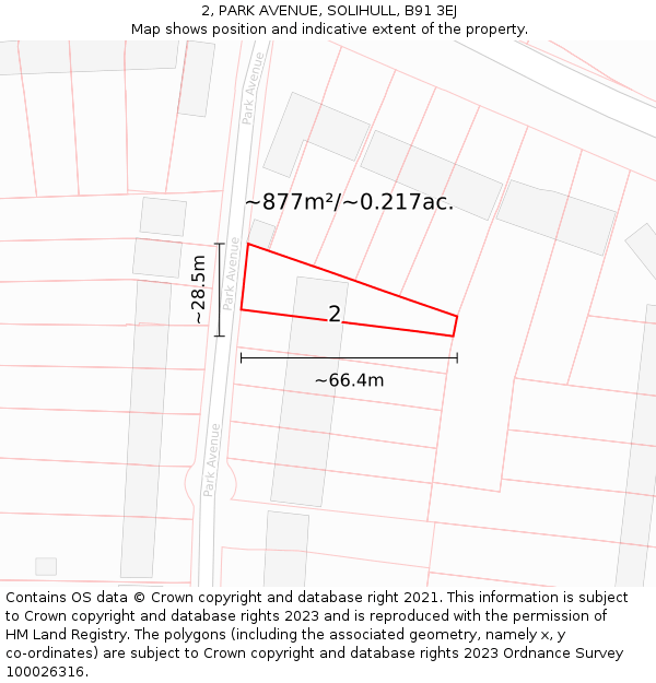 2, PARK AVENUE, SOLIHULL, B91 3EJ: Plot and title map