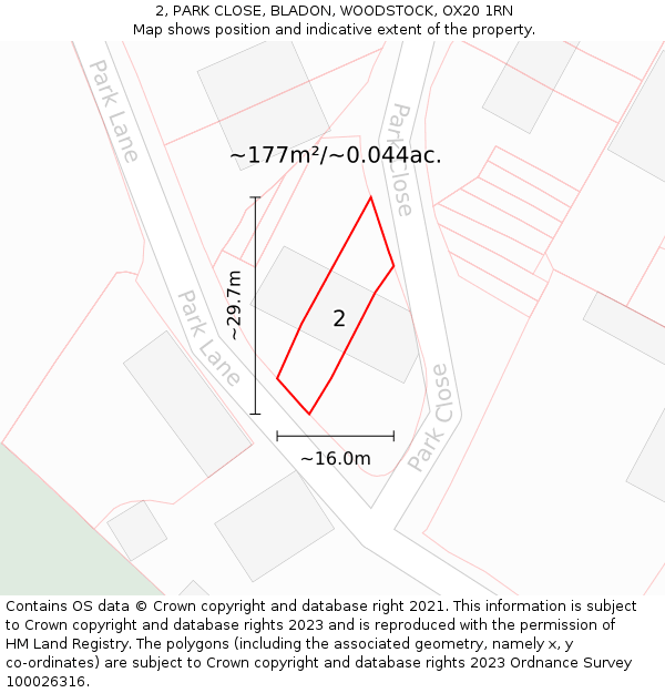 2, PARK CLOSE, BLADON, WOODSTOCK, OX20 1RN: Plot and title map