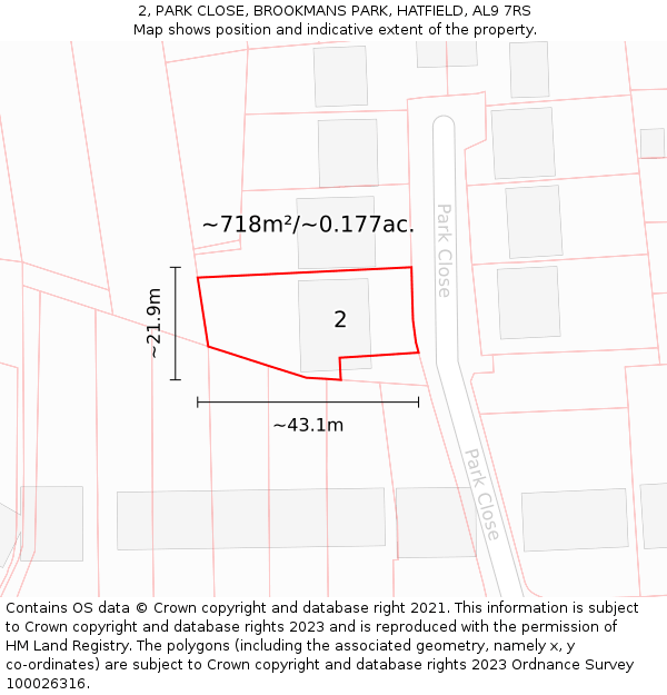2, PARK CLOSE, BROOKMANS PARK, HATFIELD, AL9 7RS: Plot and title map