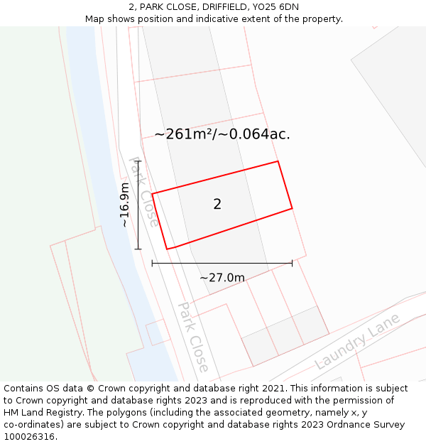 2, PARK CLOSE, DRIFFIELD, YO25 6DN: Plot and title map