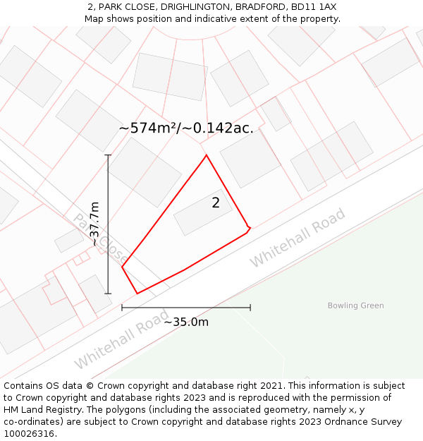 2, PARK CLOSE, DRIGHLINGTON, BRADFORD, BD11 1AX: Plot and title map