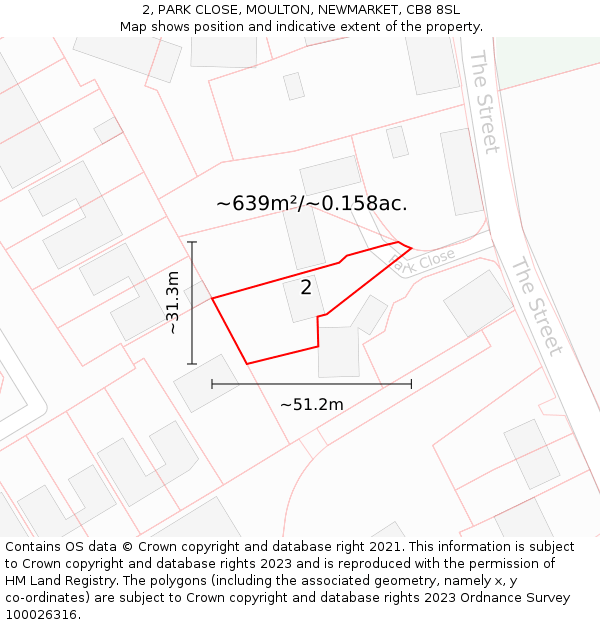 2, PARK CLOSE, MOULTON, NEWMARKET, CB8 8SL: Plot and title map
