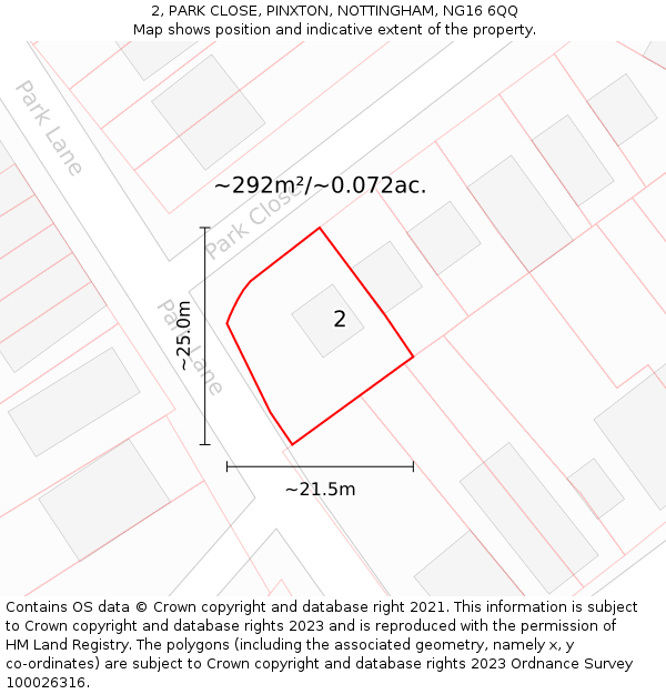 2, PARK CLOSE, PINXTON, NOTTINGHAM, NG16 6QQ: Plot and title map