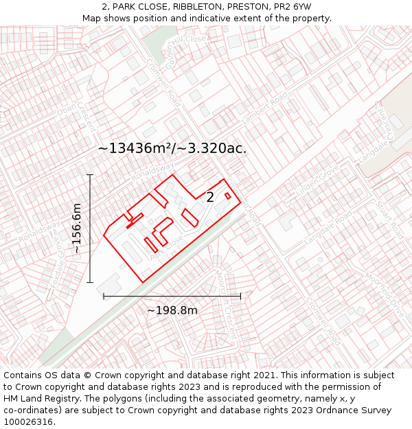 2, PARK CLOSE, RIBBLETON, PRESTON, PR2 6YW: Plot and title map