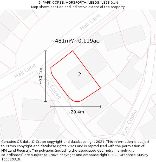 2, PARK COPSE, HORSFORTH, LEEDS, LS18 5UN: Plot and title map