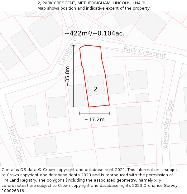 2, PARK CRESCENT, METHERINGHAM, LINCOLN, LN4 3HH: Plot and title map