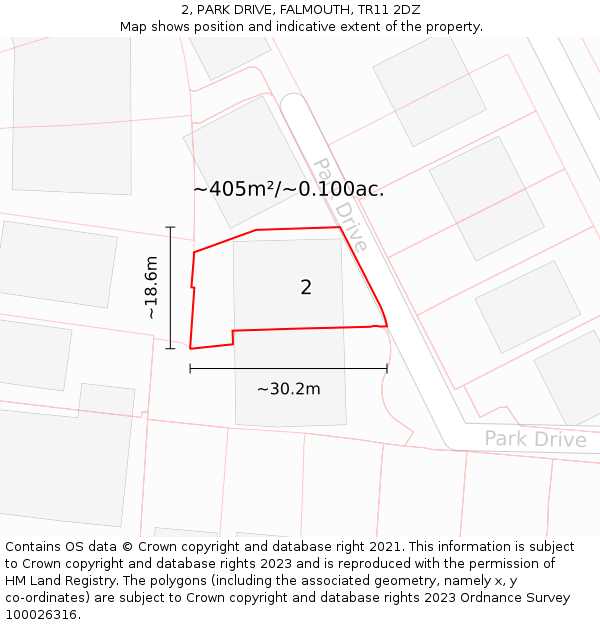 2, PARK DRIVE, FALMOUTH, TR11 2DZ: Plot and title map