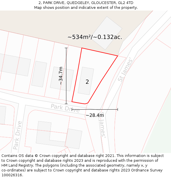 2, PARK DRIVE, QUEDGELEY, GLOUCESTER, GL2 4TD: Plot and title map