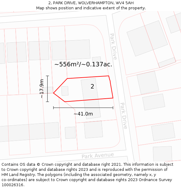 2, PARK DRIVE, WOLVERHAMPTON, WV4 5AH: Plot and title map