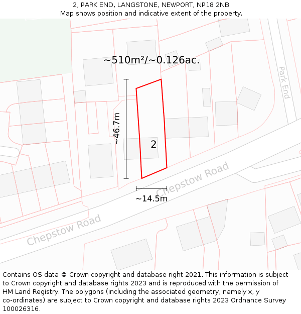 2, PARK END, LANGSTONE, NEWPORT, NP18 2NB: Plot and title map