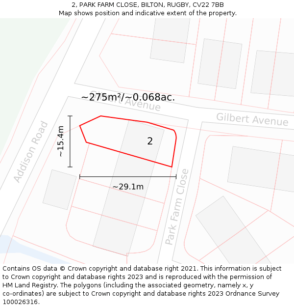 2, PARK FARM CLOSE, BILTON, RUGBY, CV22 7BB: Plot and title map