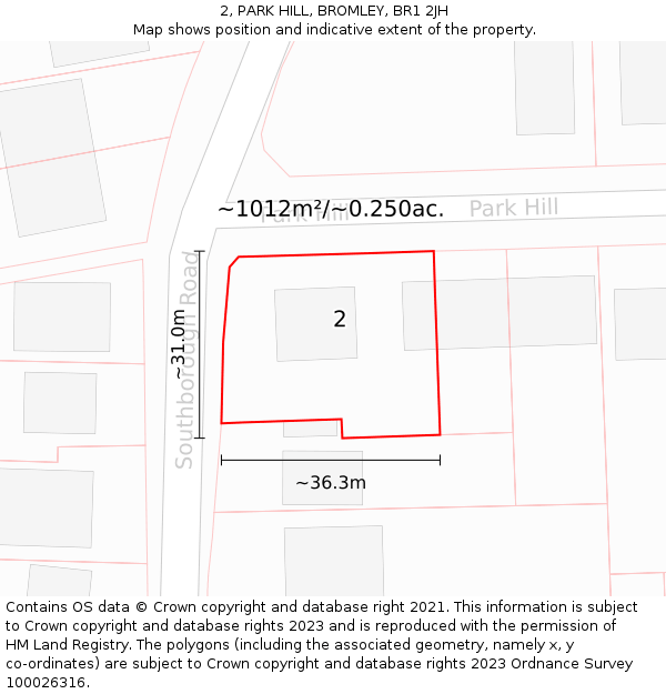 2, PARK HILL, BROMLEY, BR1 2JH: Plot and title map