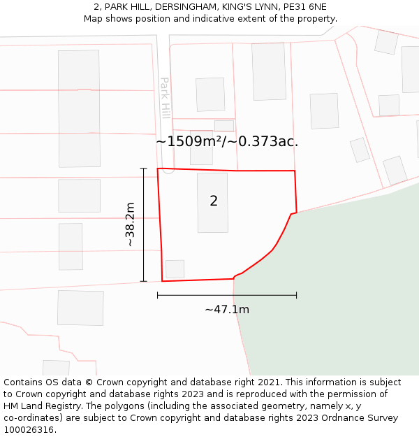 2, PARK HILL, DERSINGHAM, KING'S LYNN, PE31 6NE: Plot and title map