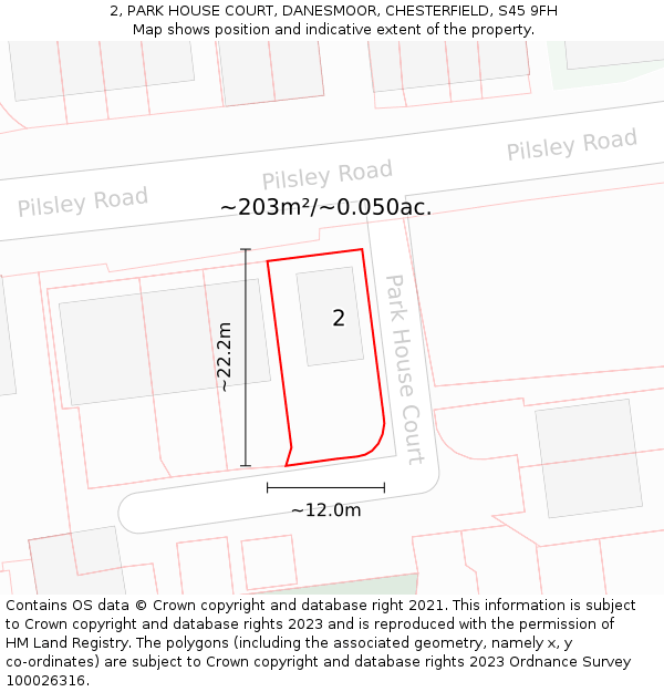 2, PARK HOUSE COURT, DANESMOOR, CHESTERFIELD, S45 9FH: Plot and title map