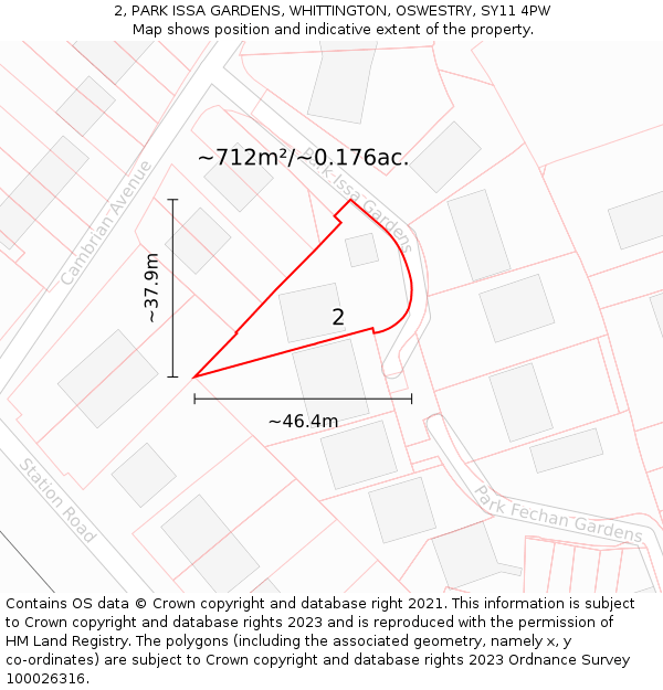 2, PARK ISSA GARDENS, WHITTINGTON, OSWESTRY, SY11 4PW: Plot and title map