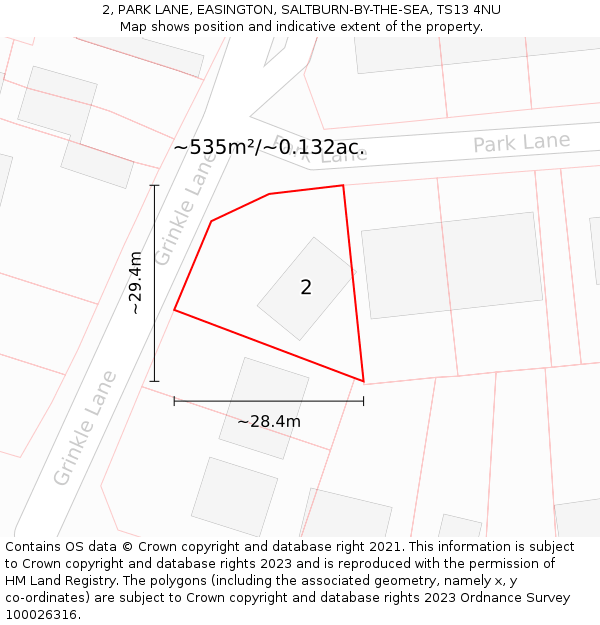 2, PARK LANE, EASINGTON, SALTBURN-BY-THE-SEA, TS13 4NU: Plot and title map