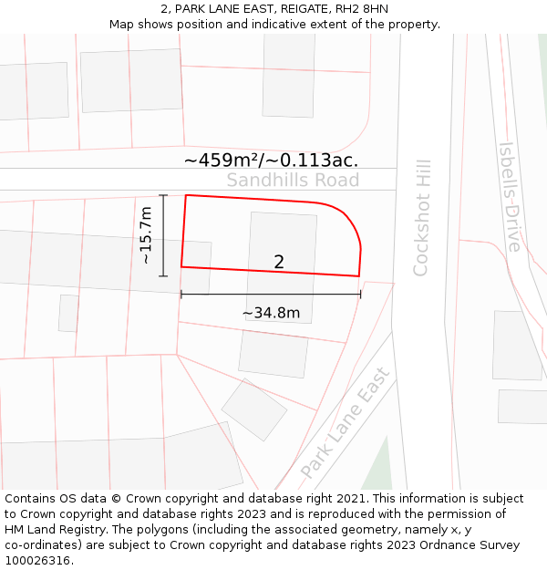 2, PARK LANE EAST, REIGATE, RH2 8HN: Plot and title map