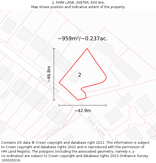 2, PARK LANE, EXETER, EX4 9HL: Plot and title map