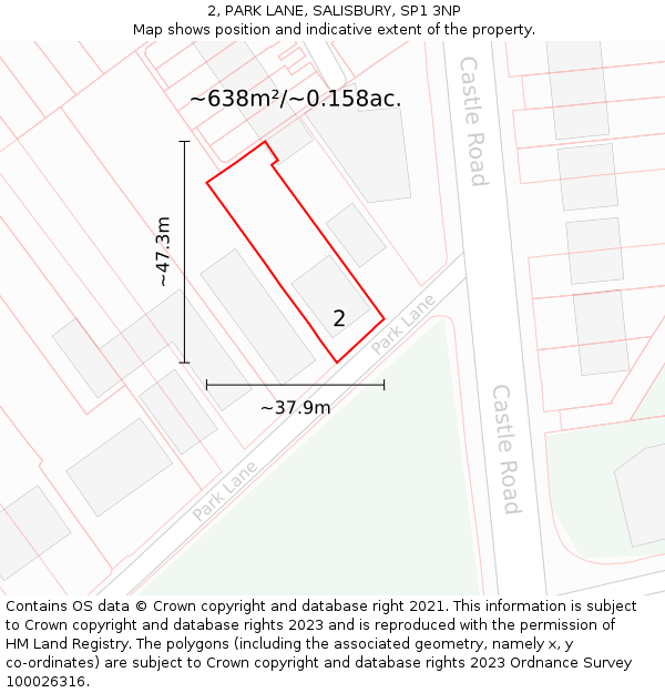 2, PARK LANE, SALISBURY, SP1 3NP: Plot and title map