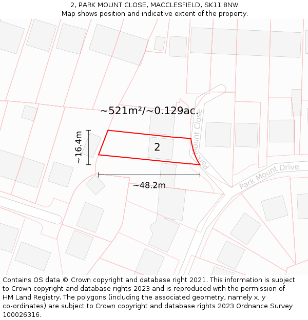 2, PARK MOUNT CLOSE, MACCLESFIELD, SK11 8NW: Plot and title map