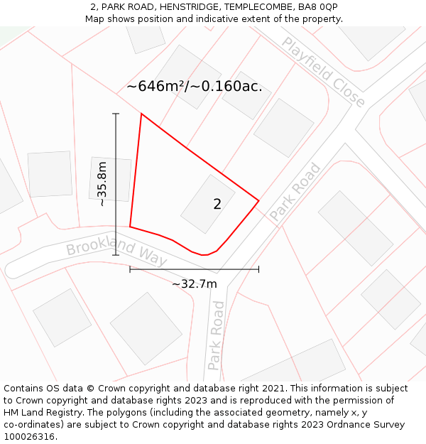 2, PARK ROAD, HENSTRIDGE, TEMPLECOMBE, BA8 0QP: Plot and title map