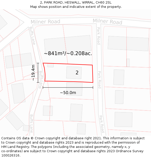 2, PARK ROAD, HESWALL, WIRRAL, CH60 2SL: Plot and title map