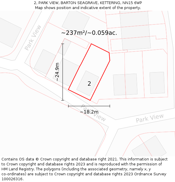 2, PARK VIEW, BARTON SEAGRAVE, KETTERING, NN15 6WP: Plot and title map